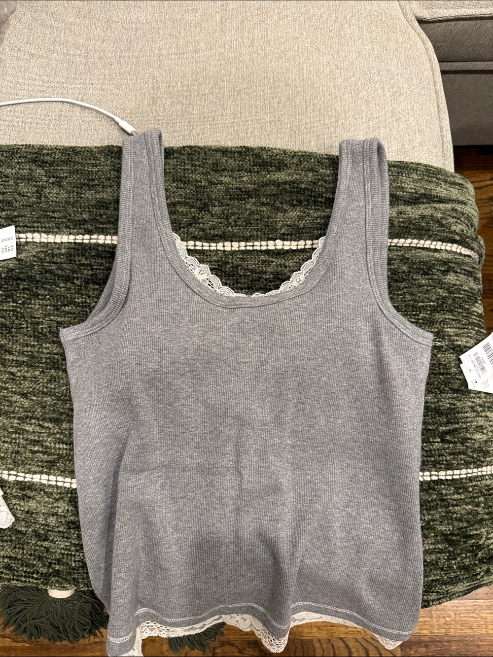 Abercrombie & Fitch Heather Gray Lace-Trim Ribbed Tank